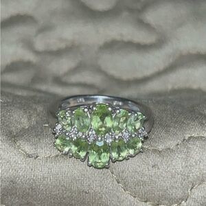 Elegant Sterling Silver and Green Peridot and White Sapphire Gemstone Ring